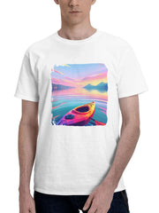 Boat Geometric Sunrise 180G 100% Cotton Printed Round Neck Short-Sleeve T-Shirt, Gifts for Men Dad Husband Grandpa, S-XXXL, White