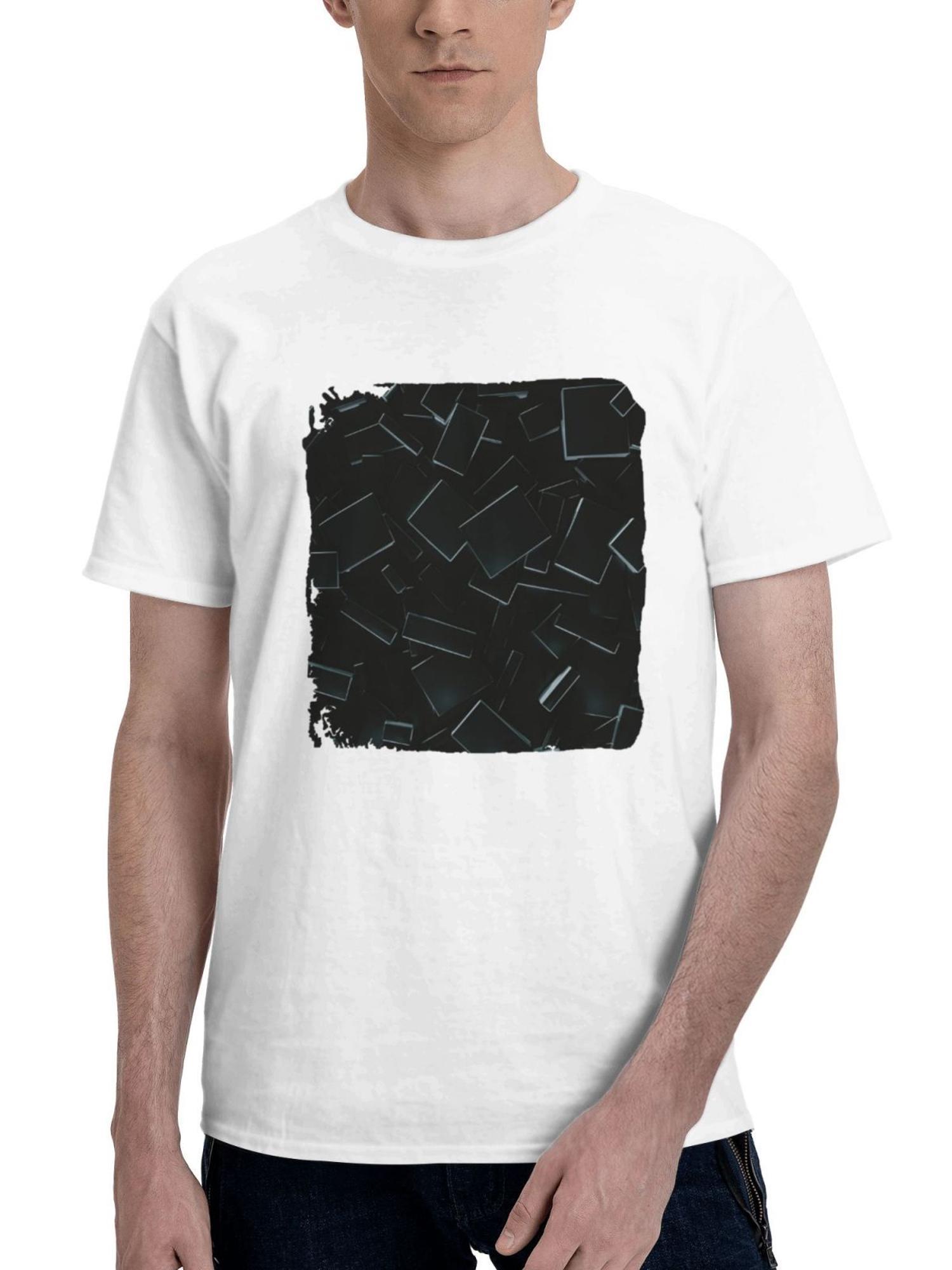 Abstract Cubes Dark 180G 100% Cotton Printed Round Neck Short-Sleeve T-Shirt, Gifts for Men Dad Husband Grandpa, S-XXXL, White