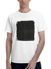 Abstract Dark Clear Grids 180G 100% Cotton Printed Round Neck Short-Sleeve T-Shirt, Gifts for Men Dad Husband Grandpa, S-XXXL, White