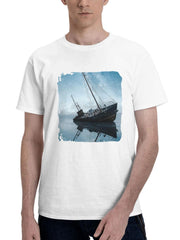 Boat In The Lost World 180G 100% Cotton Printed Round Neck Short-Sleeve T-Shirt, Gifts for Men Dad Husband Grandpa, S-XXXL, White