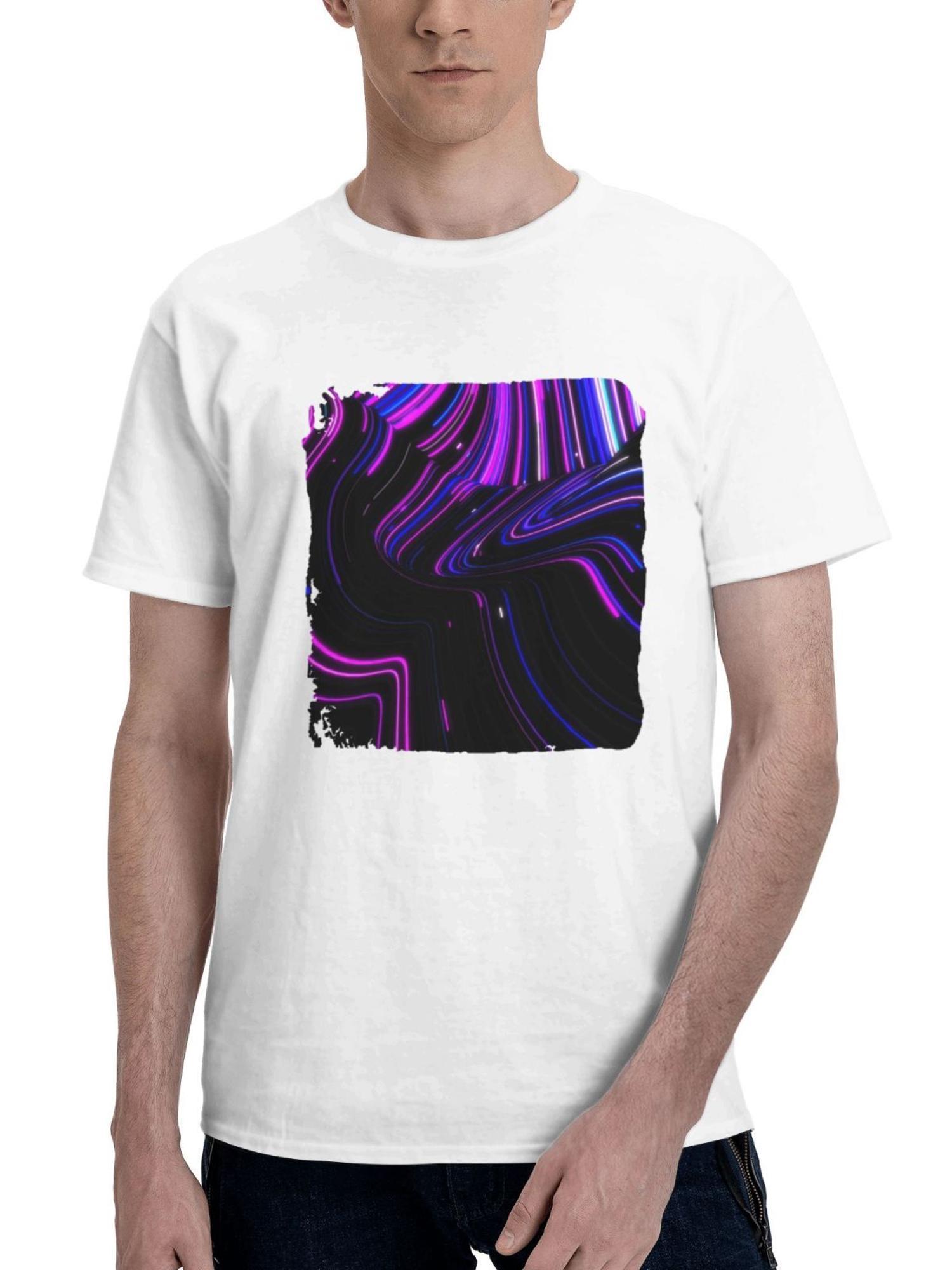 Abstract Digital Design 180G 100% Cotton Printed Round Neck Short-Sleeve T-Shirt, Gifts for Men Dad Husband Grandpa, S-XXXL, White