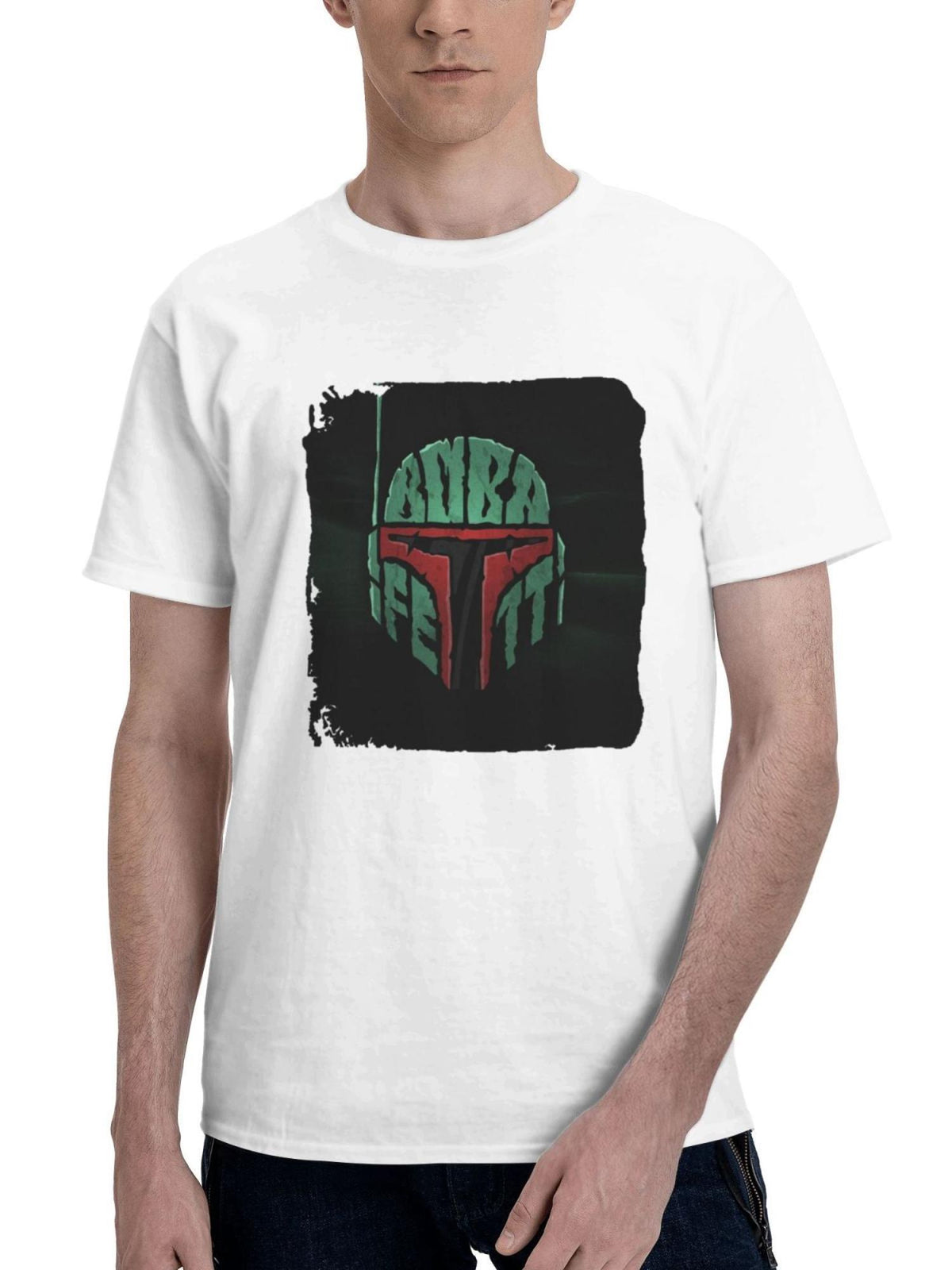 Boba Fett Superhero Minimal 180G 100% Cotton Printed Round Neck Short-Sleeve T-Shirt, Gifts for Men Dad Husband Grandpa, S-XXXL, White