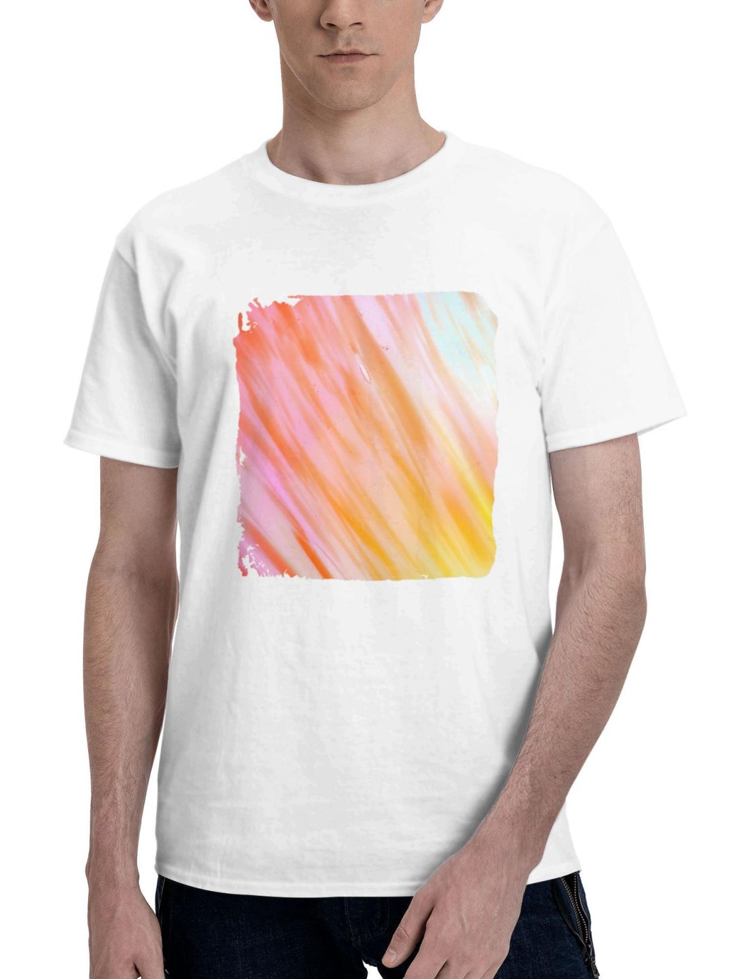 Abstract Dillusion Circle 180G 100% Cotton Printed Round Neck Short-Sleeve T-Shirt, Gifts for Men Dad Husband Grandpa, S-XXXL, White