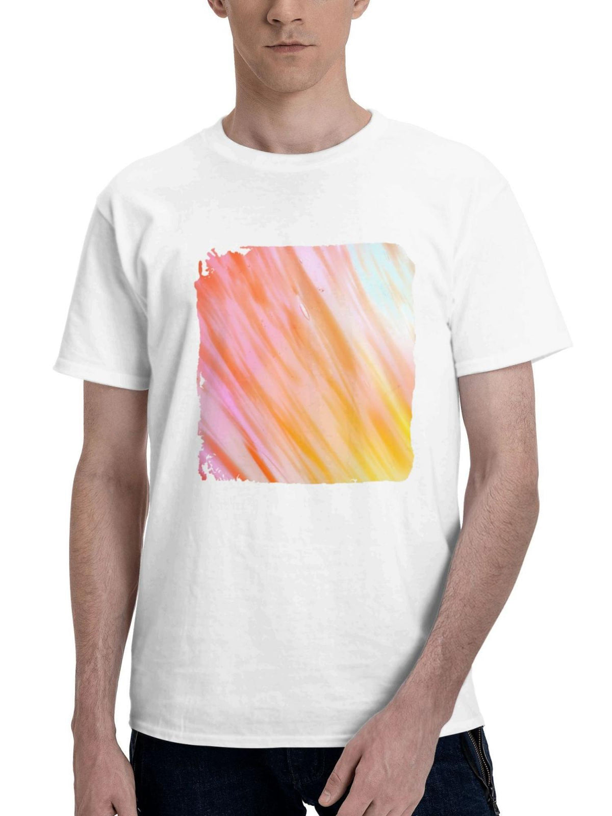 Abstract Dillusion Circle 180G 100% Cotton Printed Round Neck Short-Sleeve T-Shirt, Gifts for Men Dad Husband Grandpa, S-XXXL, White