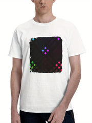 Abstract Dotted 180G 100% Cotton Printed Round Neck Short-Sleeve T-Shirt, Gifts for Men Dad Husband Grandpa, S-XXXL, White