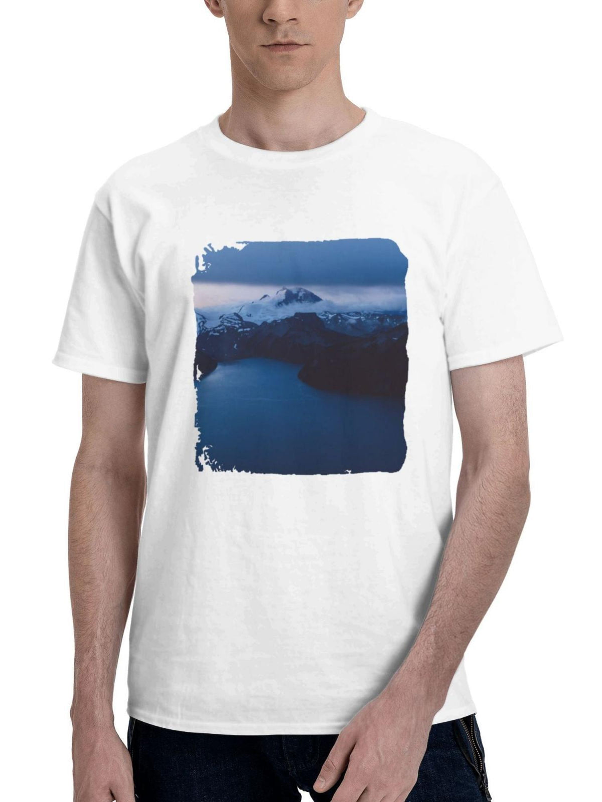 Body Of Water Mountains 180G 100% Cotton Printed Round Neck Short-Sleeve T-Shirt, Gifts for Men Dad Husband Grandpa, S-XXXL, White
