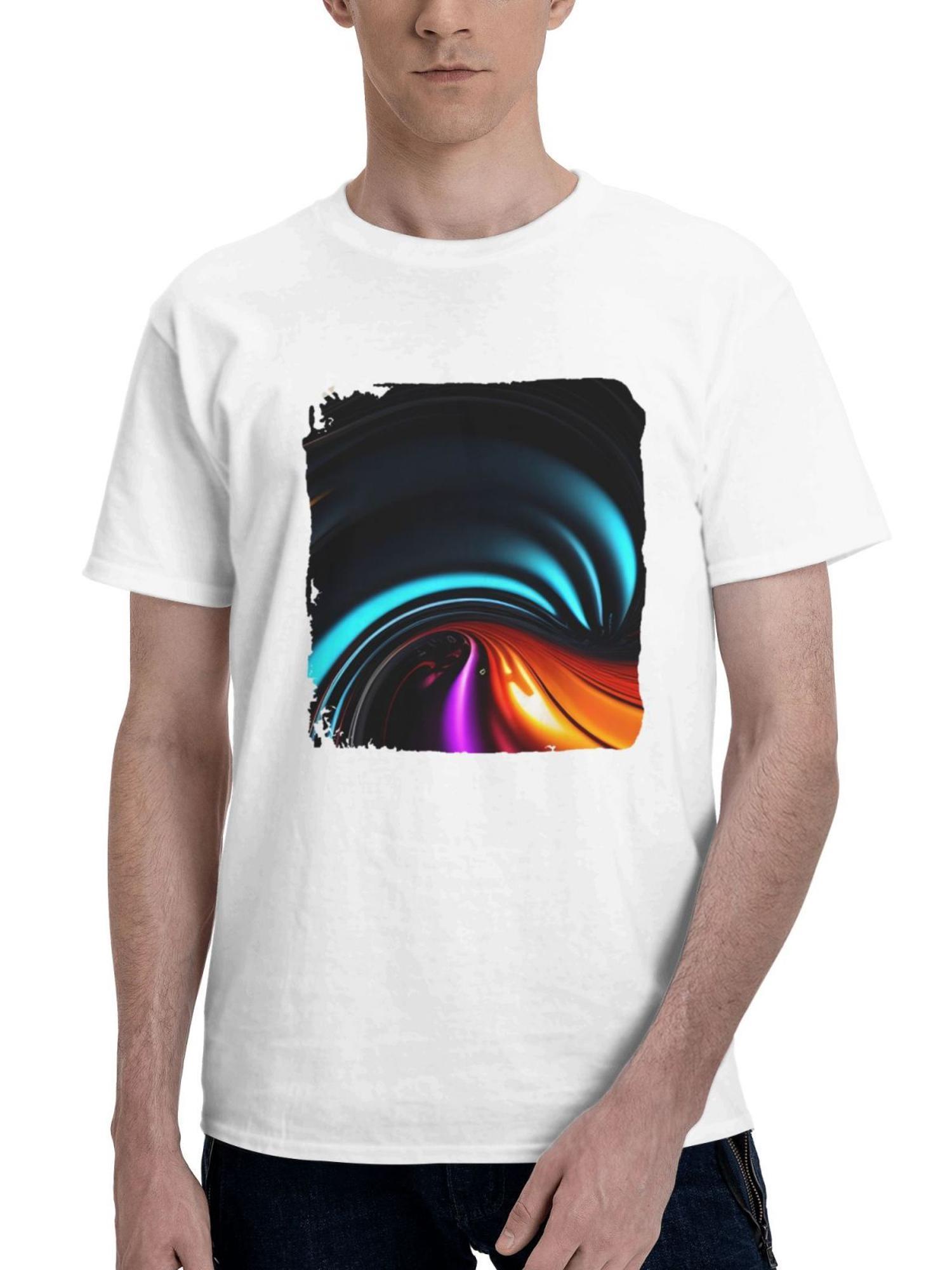 Abstract Fractal Swing 180G 100% Cotton Printed Round Neck Short-Sleeve T-Shirt, Gifts for Men Dad Husband Grandpa, S-XXXL, White