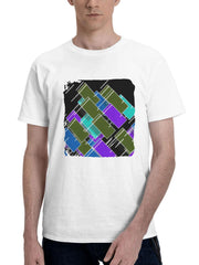 Abstract Geometry Shapes Oled 180G 100% Cotton Printed Round Neck Short-Sleeve T-Shirt, Gifts for Men Dad Husband Grandpa, S-XXXL, White