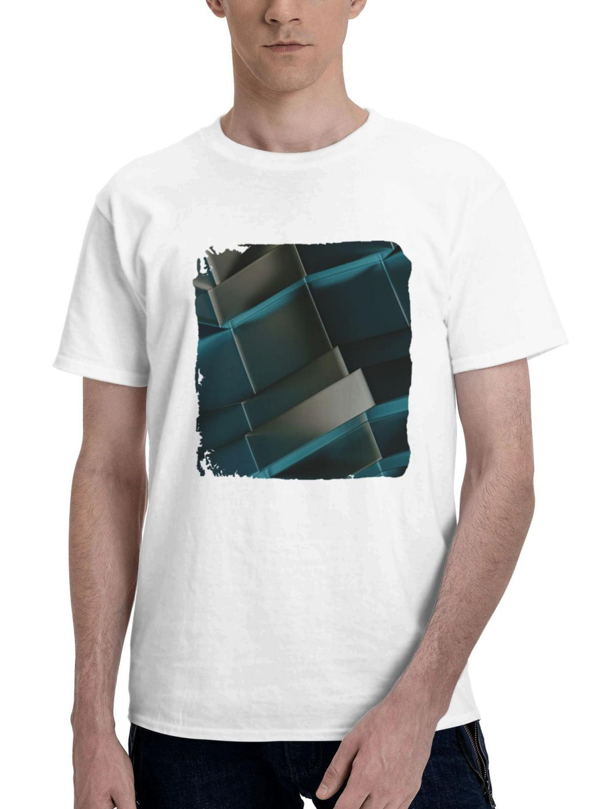 Abstract Geometry Transformations 180G 100% Cotton Printed Round Neck Short-Sleeve T-Shirt, Gifts for Men Dad Husband Grandpa, S-XXXL, White