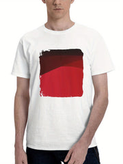 Abstract Gradient Digital Art Red 180G 100% Cotton Printed Round Neck Short-Sleeve T-Shirt, Gifts for Men Dad Husband Grandpa, S-XXXL, White
