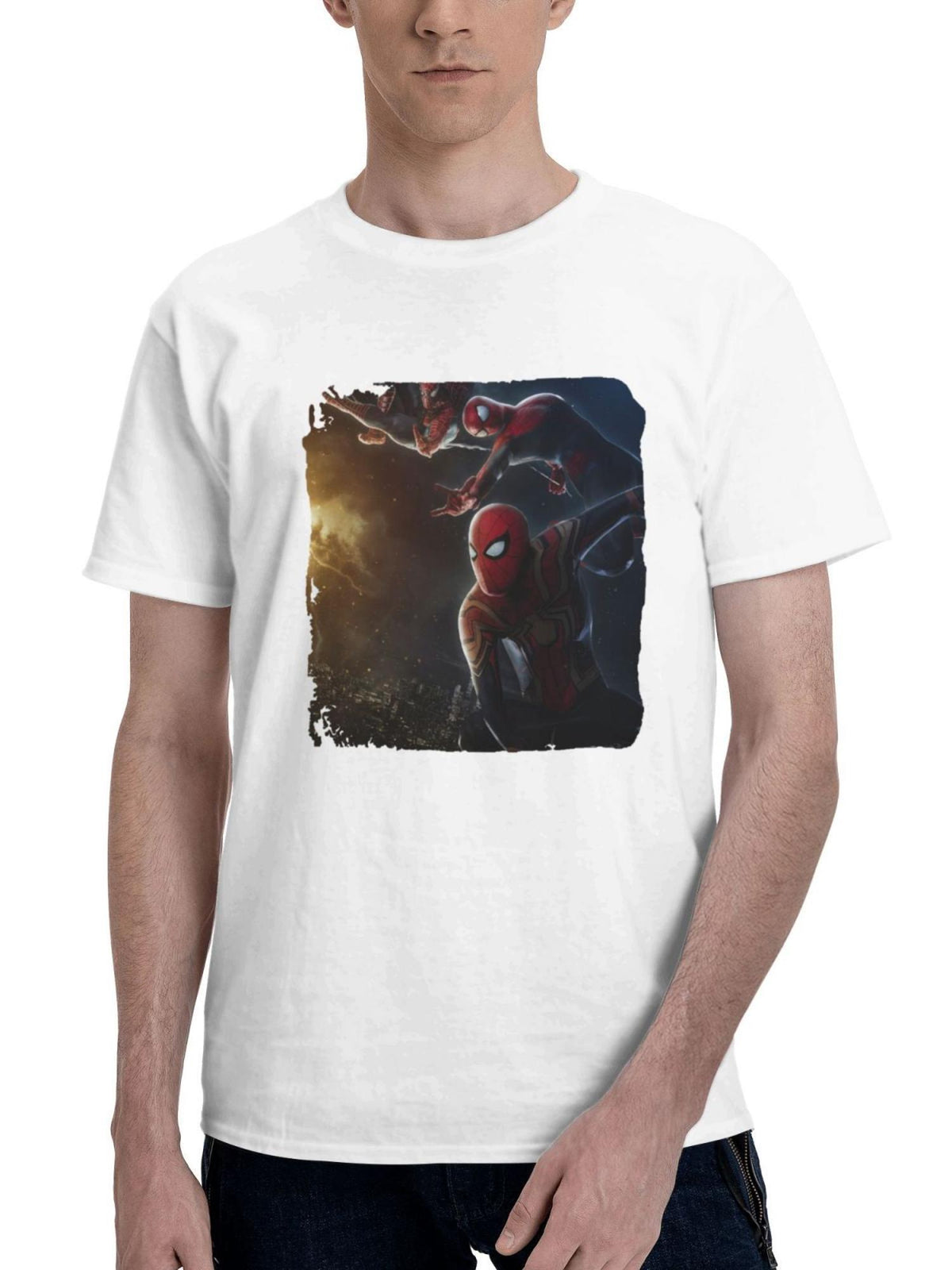 Boundless Journeys Spider Man No Way Home 180G 100% Cotton Printed Round Neck Short-Sleeve T-Shirt, Gifts for Men Dad Husband Grandpa, S-XXXL, White