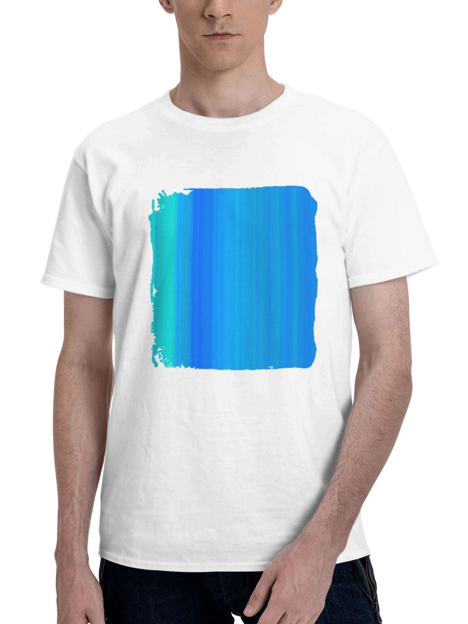 Abstract Lines Gradient 180G 100% Cotton Printed Round Neck Short-Sleeve T-Shirt, Gifts for Men Dad Husband Grandpa, S-XXXL, White