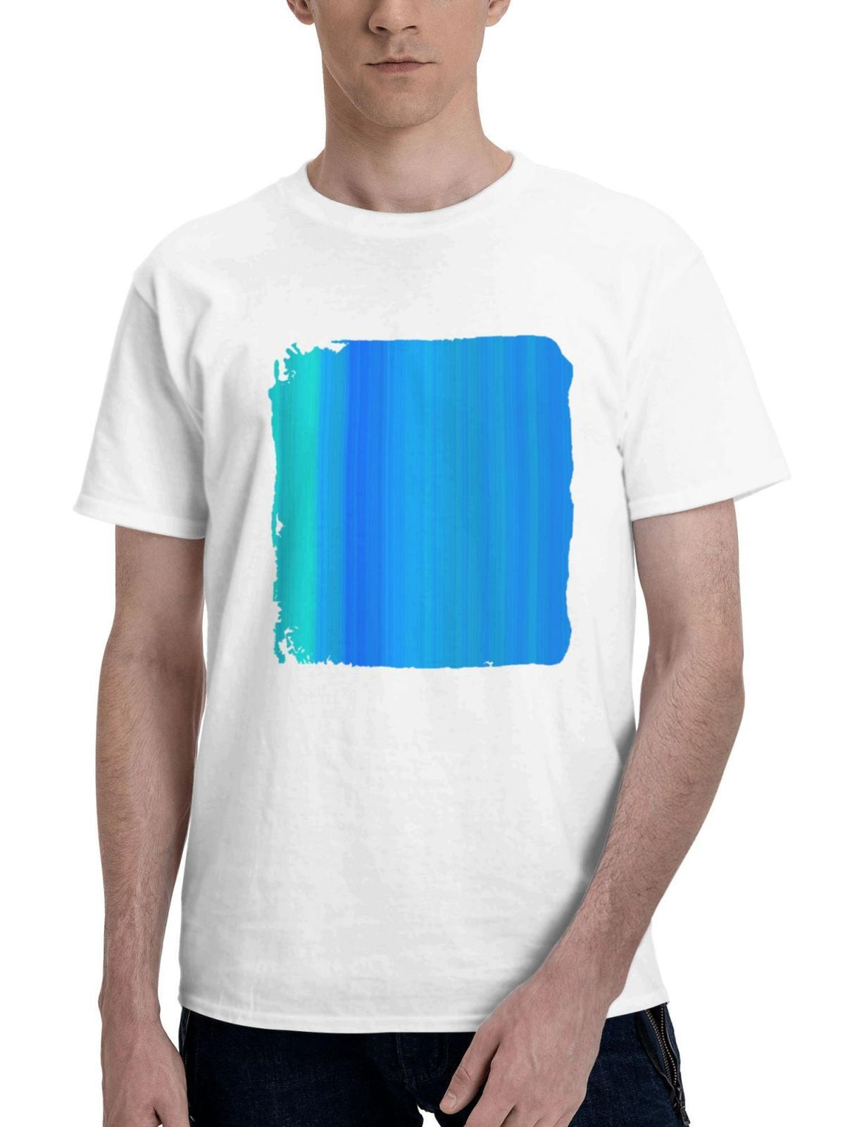 Abstract Lines Gradient 180G 100% Cotton Printed Round Neck Short-Sleeve T-Shirt, Gifts for Men Dad Husband Grandpa, S-XXXL, White