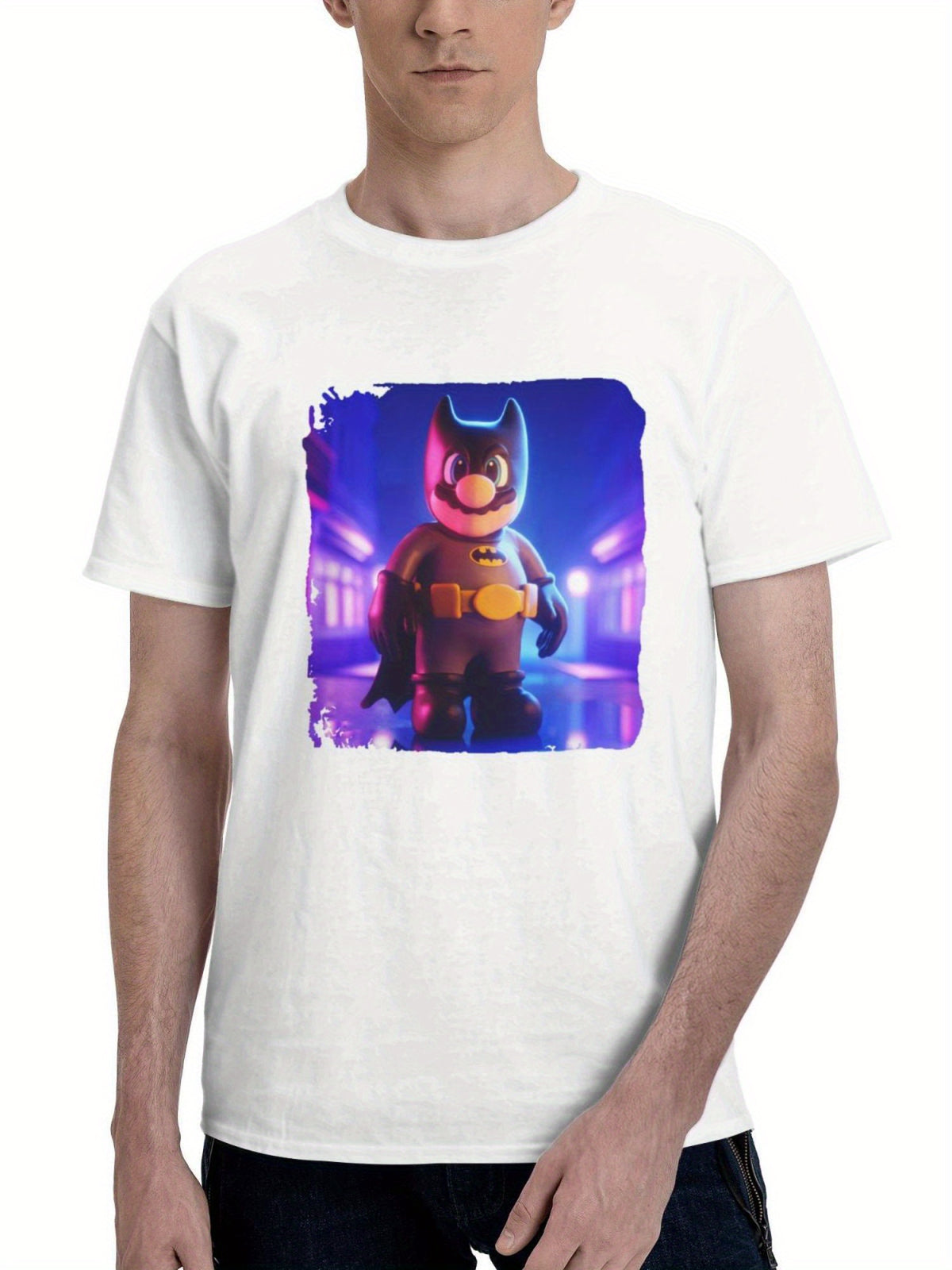 Batmario 180G 100% Cotton Printed Round Neck Short-Sleeve T-Shirt, Gifts for Men Dad Husband Grandpa, S-XXXL, White