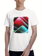 Abstract Mountain Ascendant 180G 100% Cotton Printed Round Neck Short-Sleeve T-Shirt, Gifts for Men Dad Husband Grandpa, S-XXXL, White