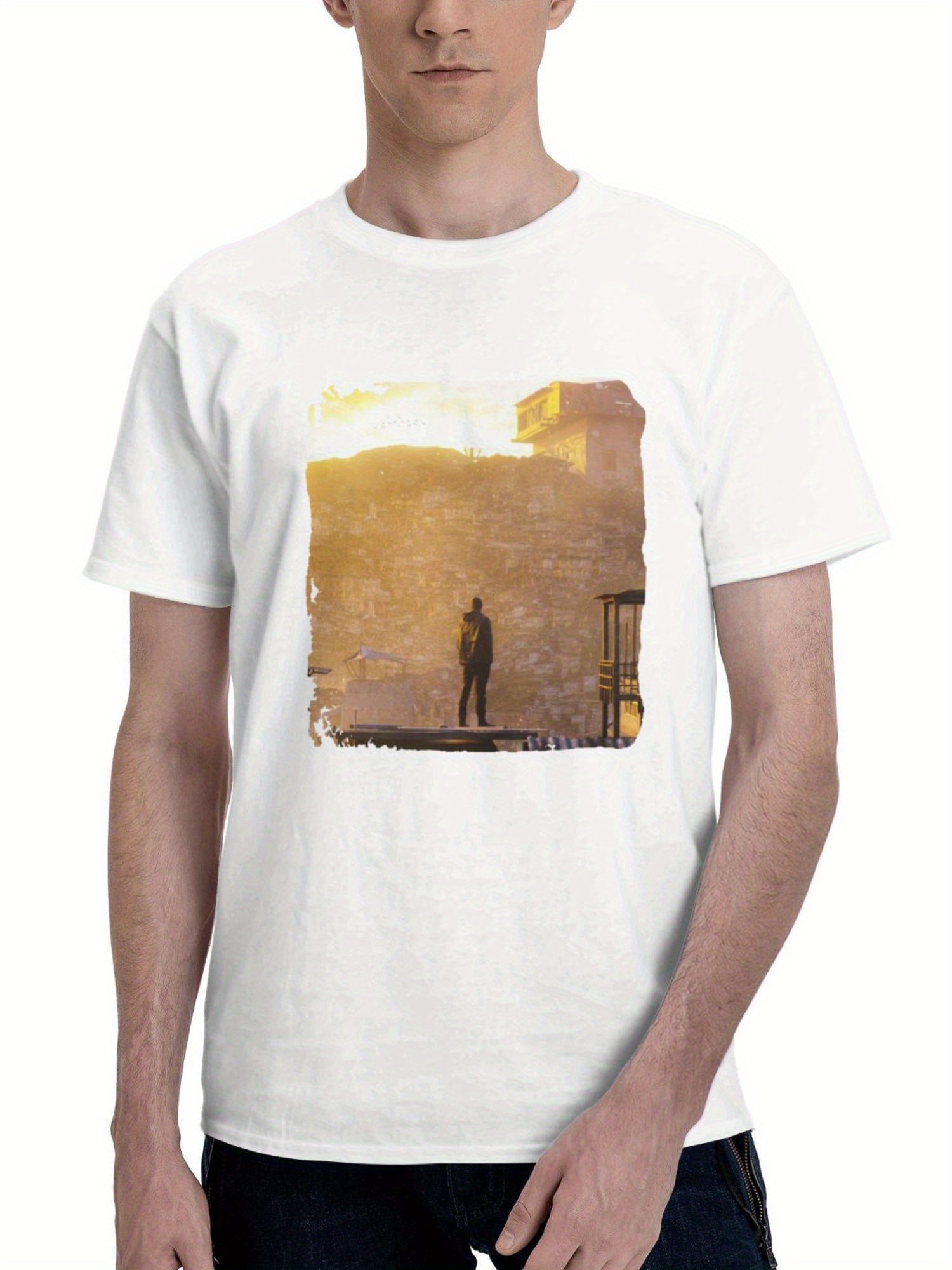 Boy Enchanting The View Of Town 180G 100% Cotton Printed Round Neck Short-Sleeve T-Shirt, Gifts for Men Dad Husband Grandpa, S-XXXL, White