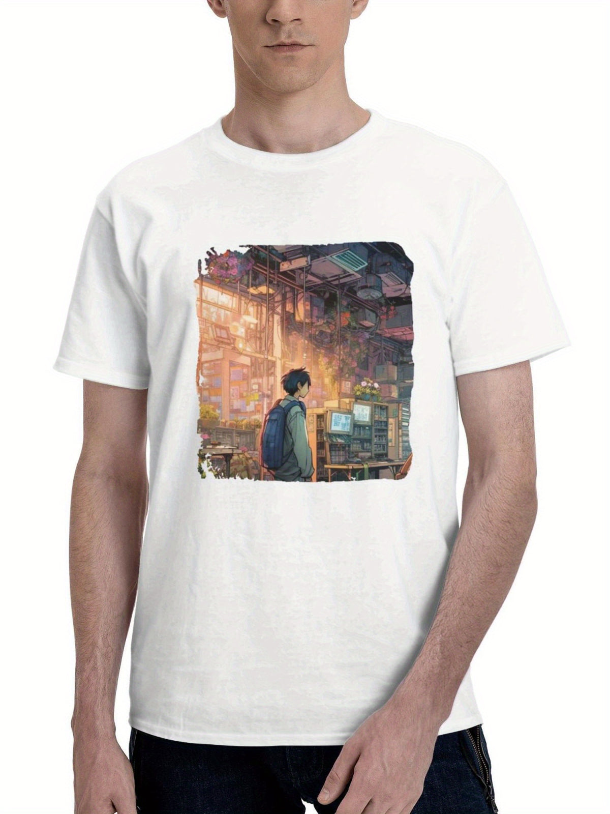 Boy In Nature X Sci Fi Realm 180G 100% Cotton Printed Round Neck Short-Sleeve T-Shirt, Gifts for Men Dad Husband Grandpa, S-XXXL, White