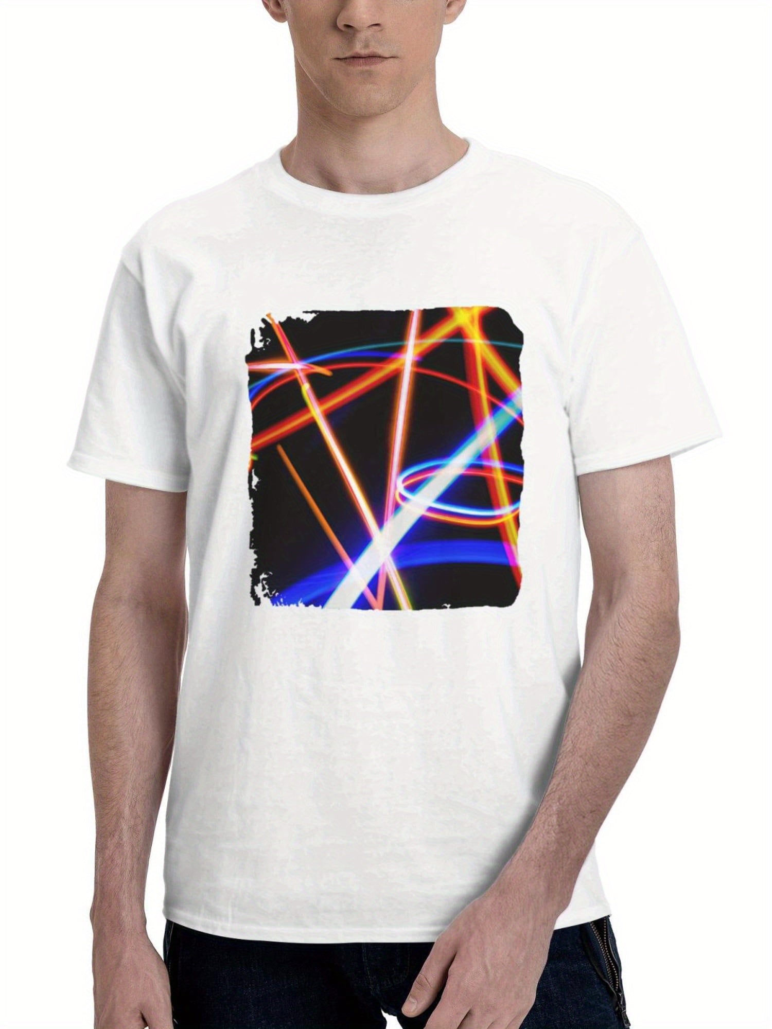 Abstract Rhapsody Forming Lines Bursting 180G 100% Cotton Printed Round Neck Short-Sleeve T-Shirt, Gifts for Men Dad Husband Grandpa, S-XXXL, White
