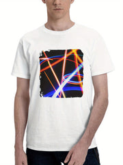 Abstract Rhapsody Forming Lines Bursting 180G 100% Cotton Printed Round Neck Short-Sleeve T-Shirt, Gifts for Men Dad Husband Grandpa, S-XXXL, White