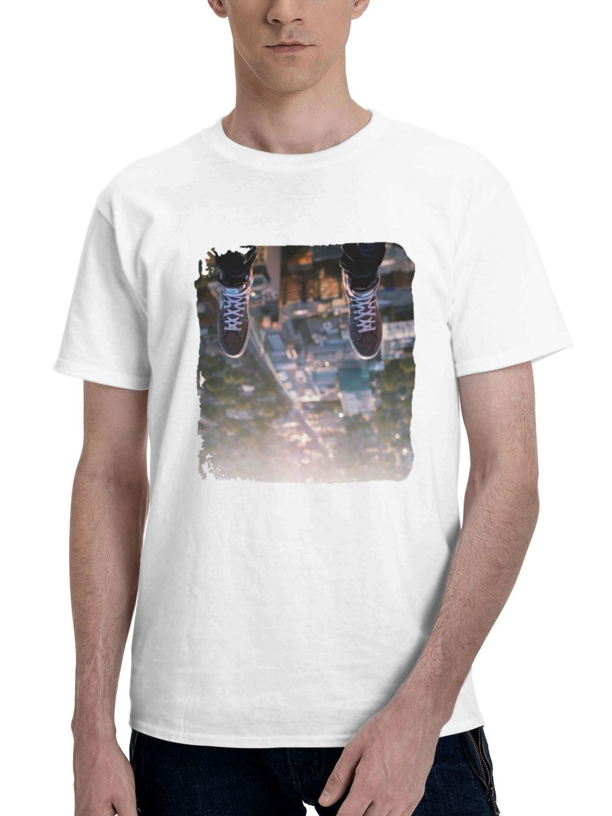 Boy Legs Hanging Down 180G 100% Cotton Printed Round Neck Short-Sleeve T-Shirt, Gifts for Men Dad Husband Grandpa, S-XXXL, White