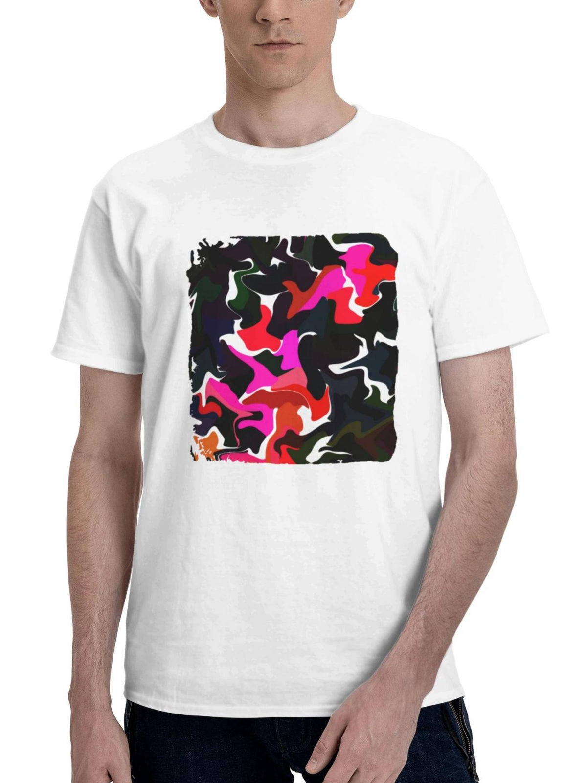 Abstract Shapes Bright 180G 100% Cotton Printed Round Neck Short-Sleeve T-Shirt, Gifts for Men Dad Husband Grandpa, S-XXXL, White