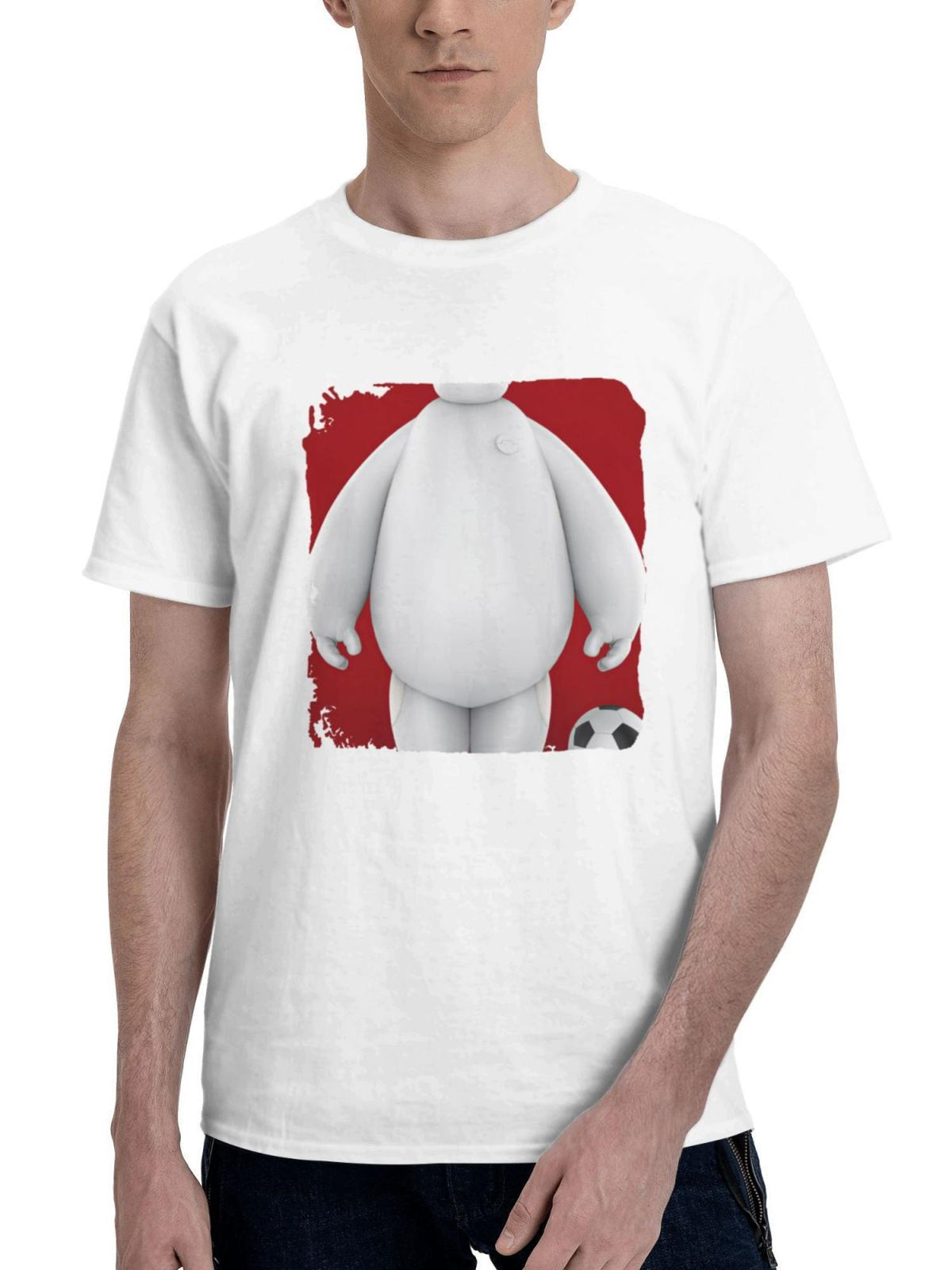 Baymax With Ball 180G 100% Cotton Printed Round Neck Short-Sleeve T-Shirt, Gifts for Men Dad Husband Grandpa, S-XXXL, White