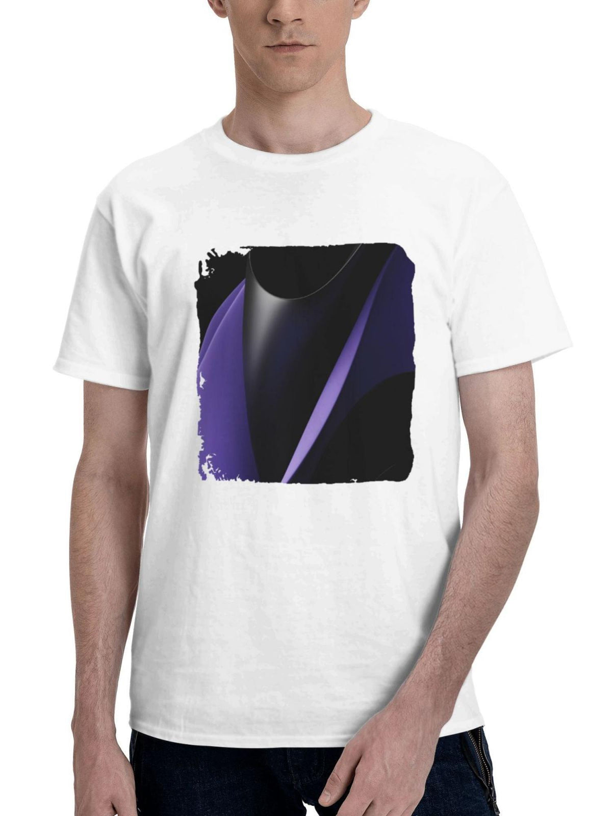 Abstract Whispers Of Purple 180G 100% Cotton Printed Round Neck Short-Sleeve T-Shirt, Gifts for Men Dad Husband Grandpa, S-XXXL, White