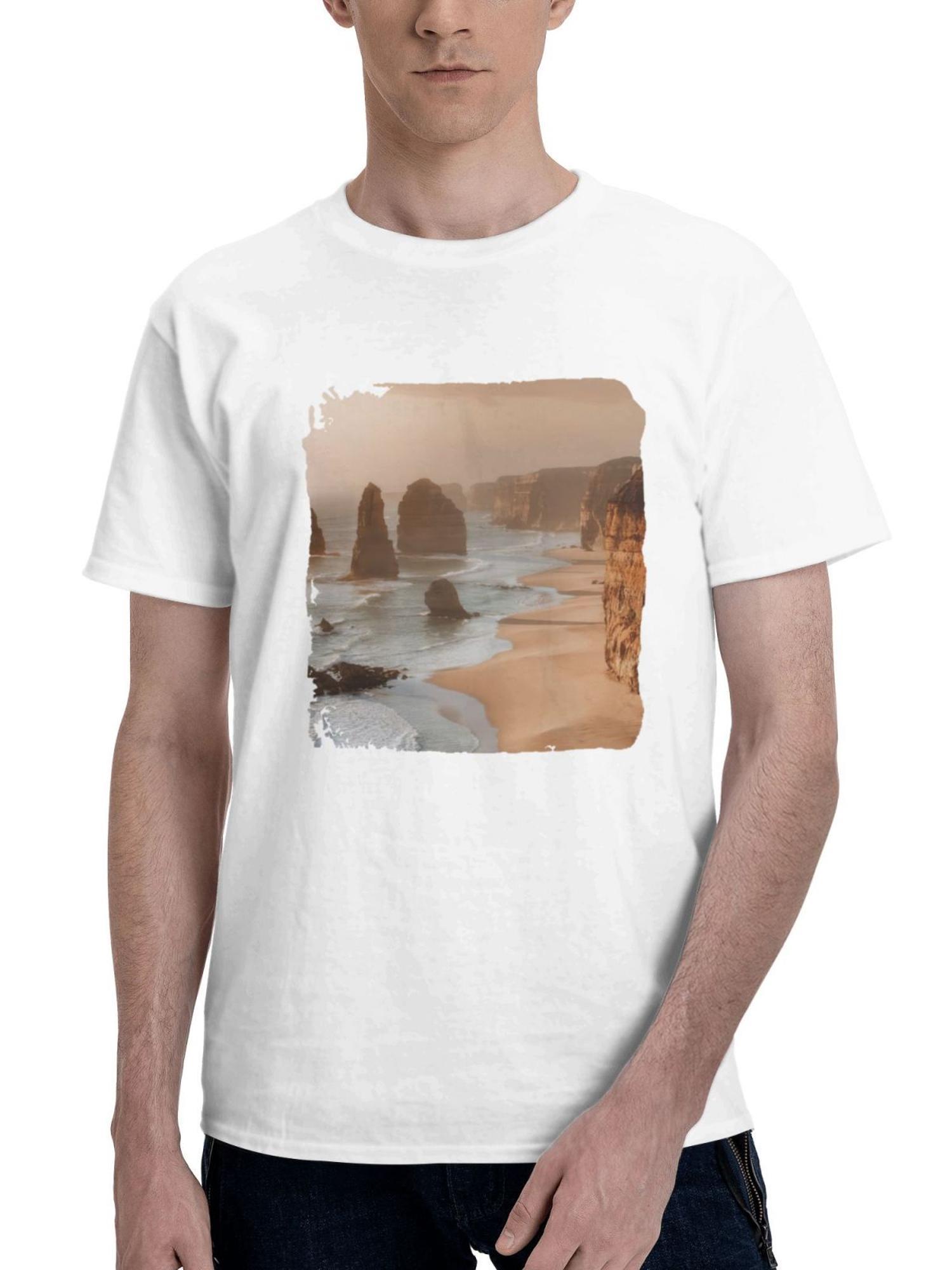 Beach Journal 180G 100% Cotton Printed Round Neck Short-Sleeve T-Shirt, Gifts for Men Dad Husband Grandpa, S-XXXL, White