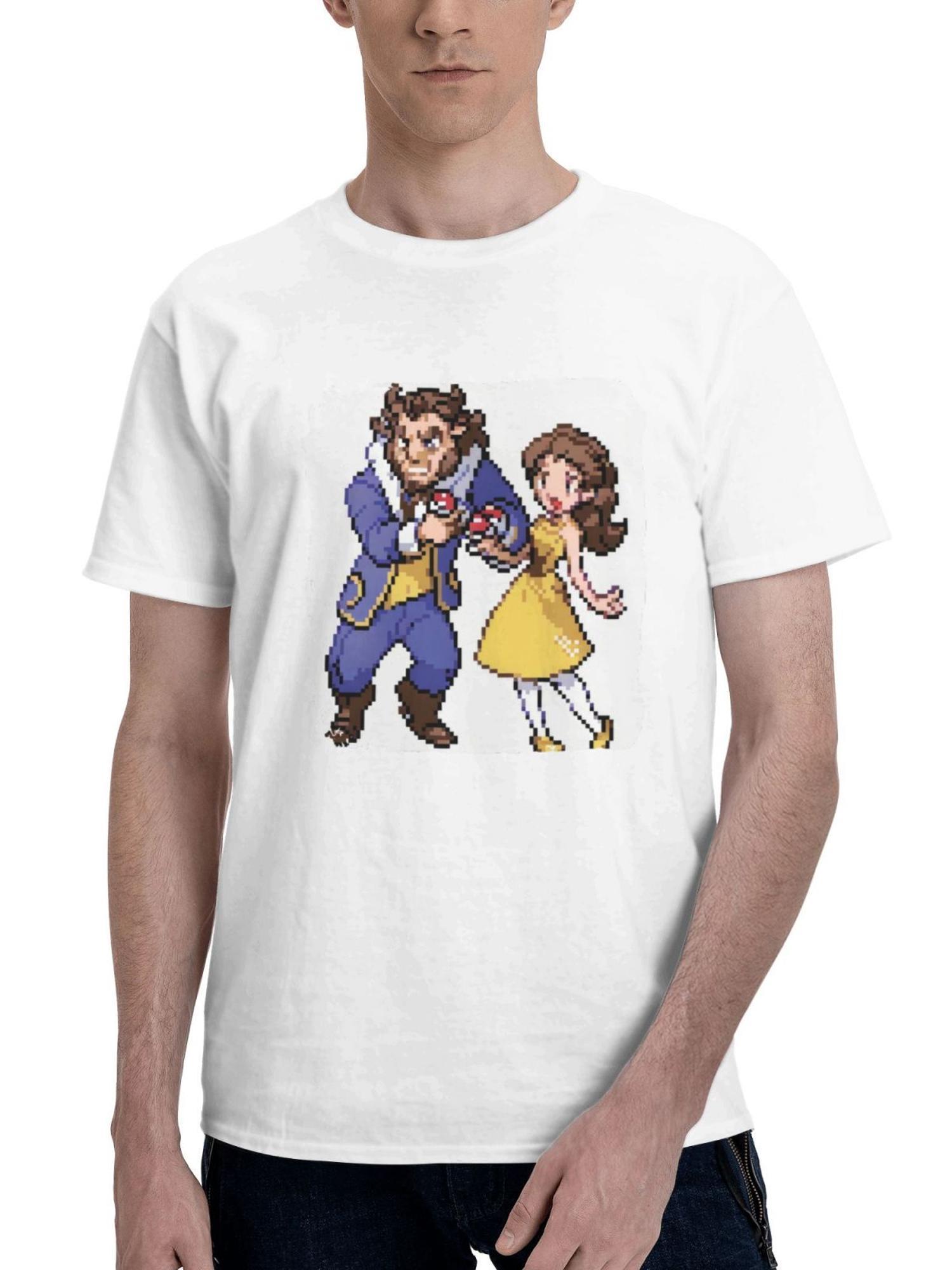 Beauty And The Beast 8 Bit 180G 100% Cotton Printed Round Neck Short-Sleeve T-Shirt, Gifts for Men Dad Husband Grandpa, S-XXXL, White
