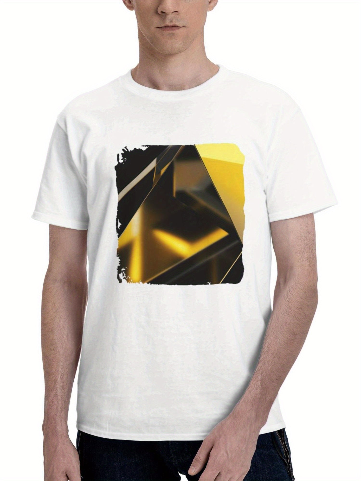 Black Gold Shape Fractal 180G 100% Cotton Printed Round Neck Short-Sleeve T-Shirt, Gifts for Men Dad Husband Grandpa, S-XXXL, White