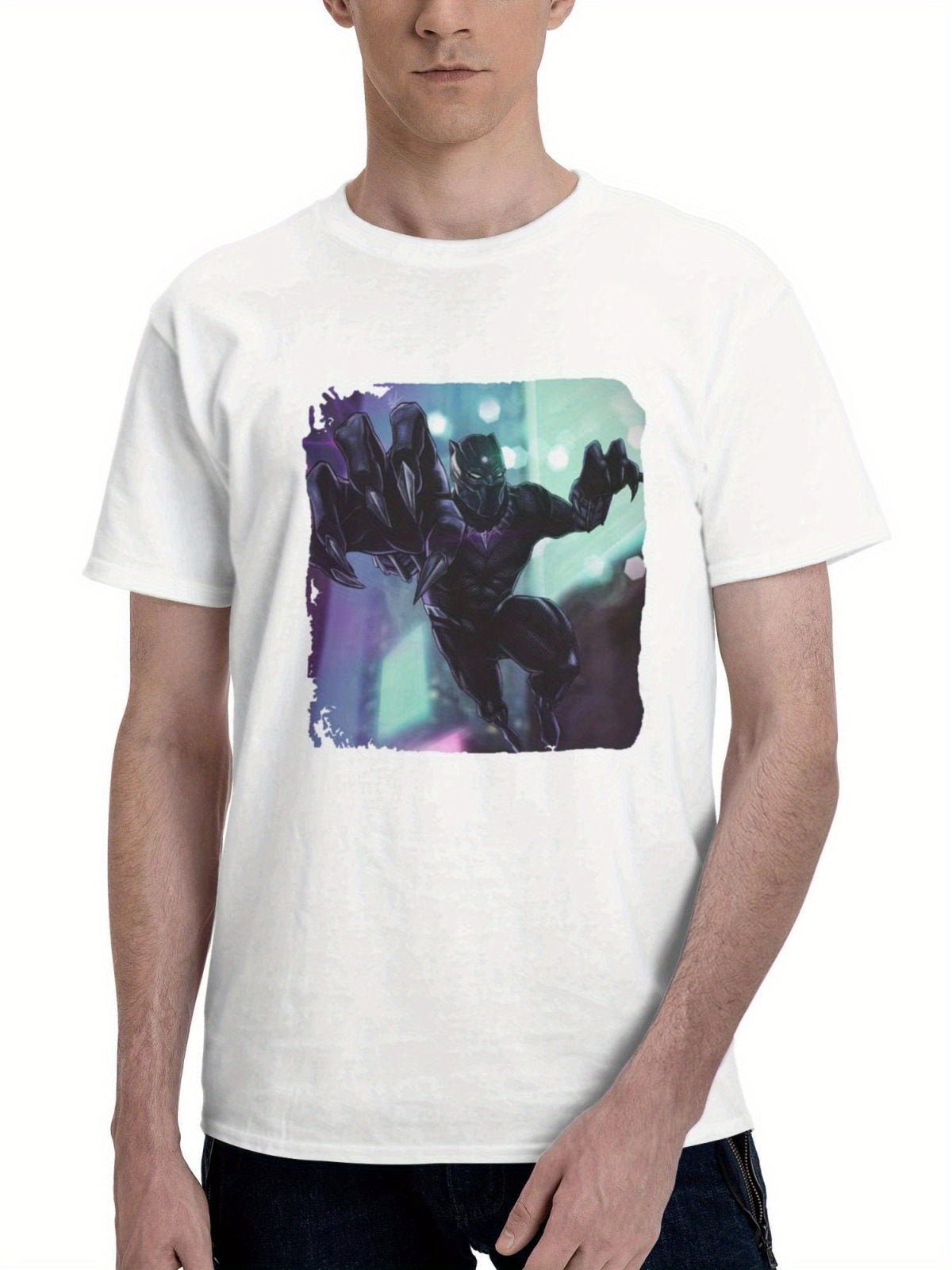 Black Panther Protector Of Wakanda 180G 100% Cotton Printed Round Neck Short-Sleeve T-Shirt, Gifts for Men Dad Husband Grandpa, S-XXXL, White