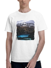 Canada Mountains Lake O Hara Clouds 180G 100% Cotton Printed Round Neck Short-Sleeve T-Shirt, Gifts for Men Dad Husband Grandpa, S-XXXL, White