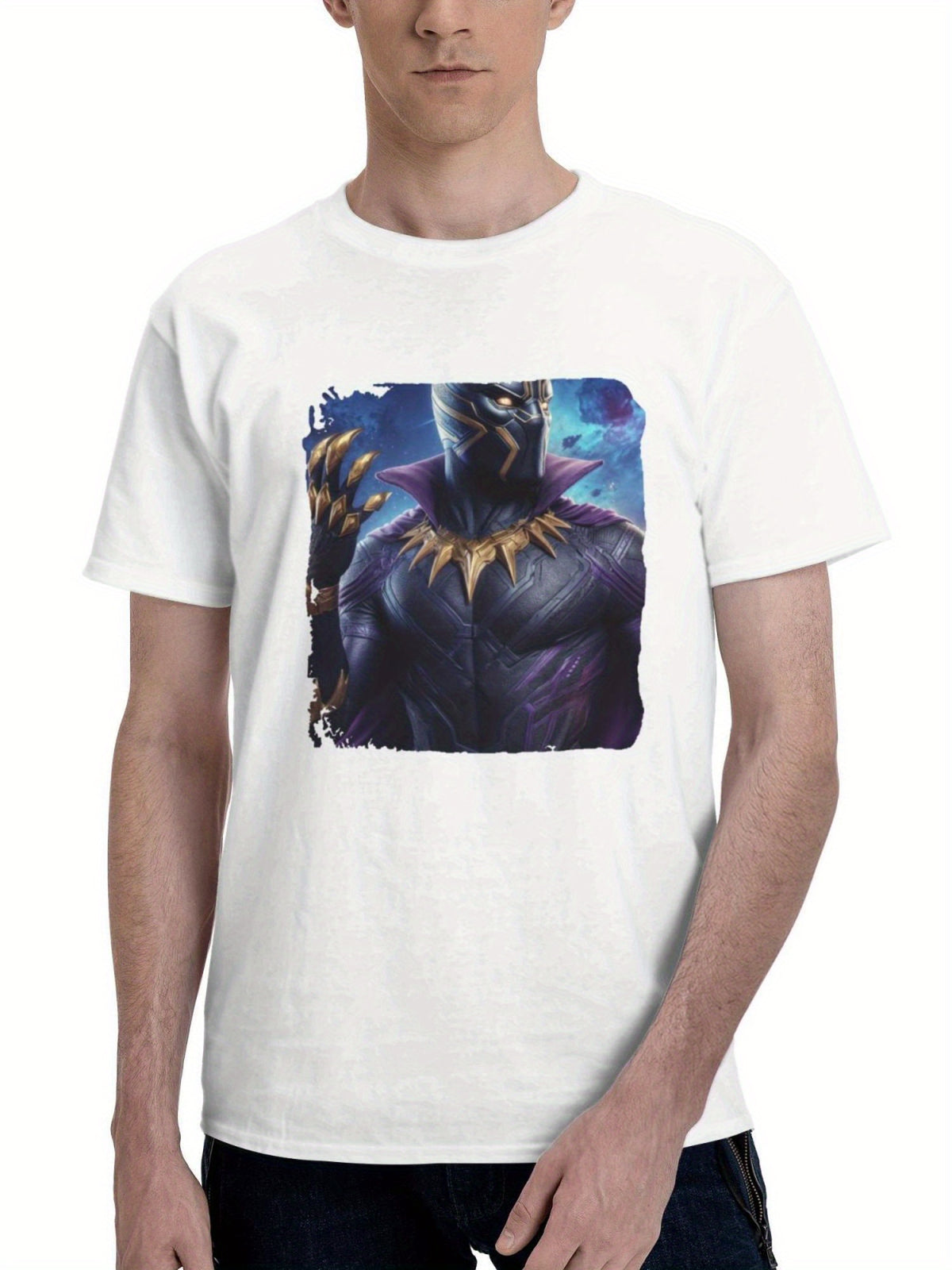 Black Panther To New Heights 180G 100% Cotton Printed Round Neck Short-Sleeve T-Shirt, Gifts for Men Dad Husband Grandpa, S-XXXL, White