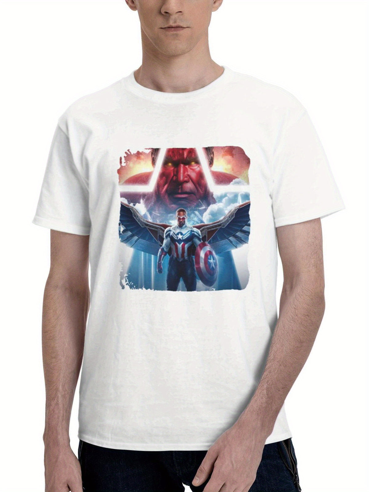 Captain America A Brave New Beginning Jx 180G 100% Cotton Printed Round Neck Short-Sleeve T-Shirt, Gifts for Men Dad Husband Grandpa, S-XXXL, White