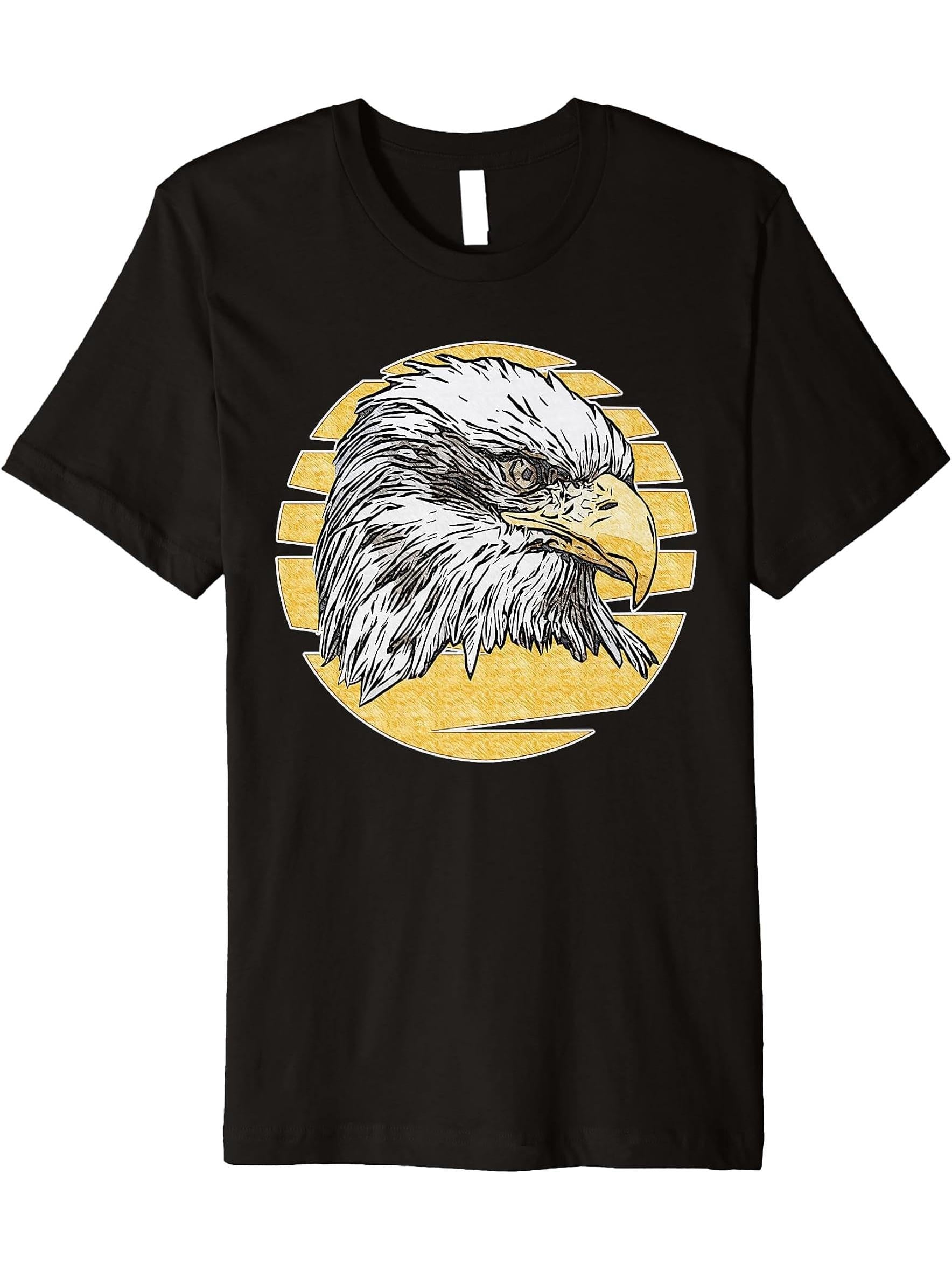 Bald Eagle Moon American National Animal Patriotic Freedom Premium T-Shirt 180G 100% Cotton Printed Round Neck Short-Sleeve T-Shirt, Gifts for Men Dad Husband Grandpa, S-XXXL, Black