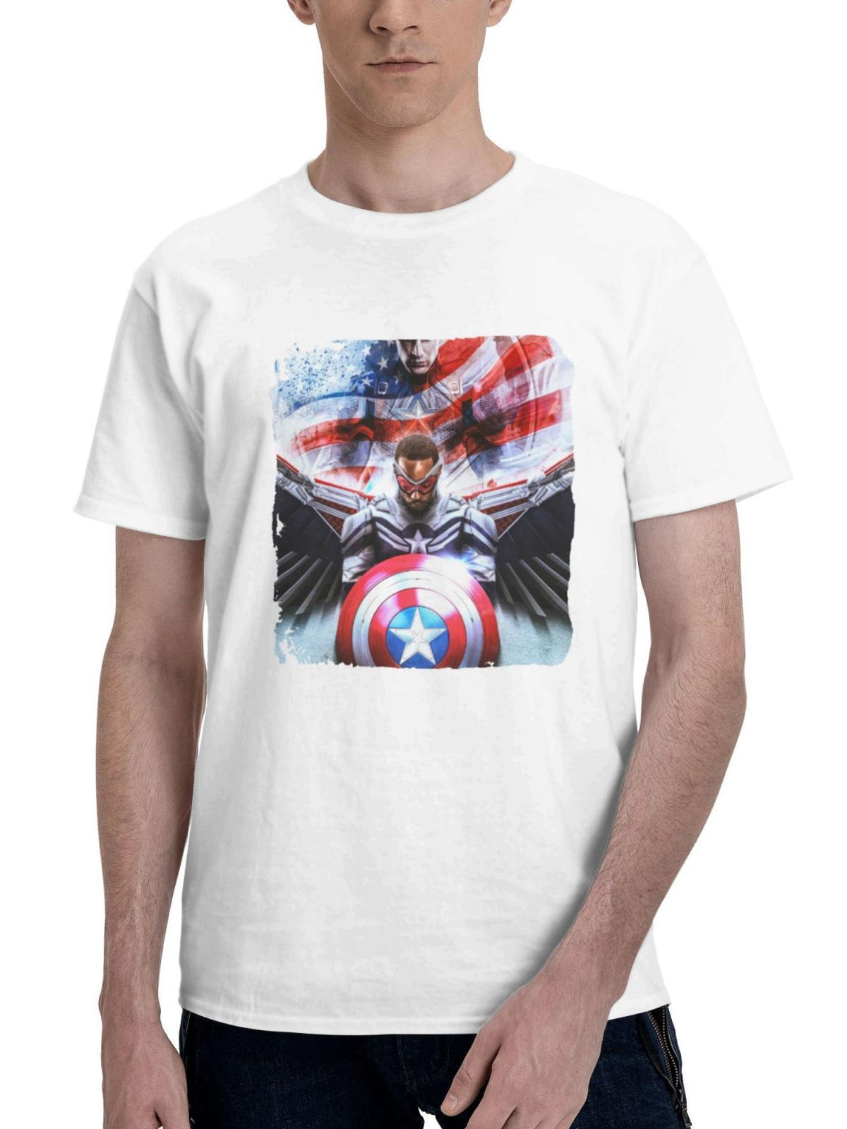 Captain America Leading The Brave New World 180G 100% Cotton Printed Round Neck Short-Sleeve T-Shirt, Gifts for Men Dad Husband Grandpa, S-XXXL, White