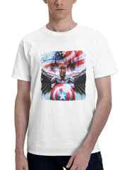 Captain America Leading The Brave New World 180G 100% Cotton Printed Round Neck Short-Sleeve T-Shirt, Gifts for Men Dad Husband Grandpa, S-XXXL, White