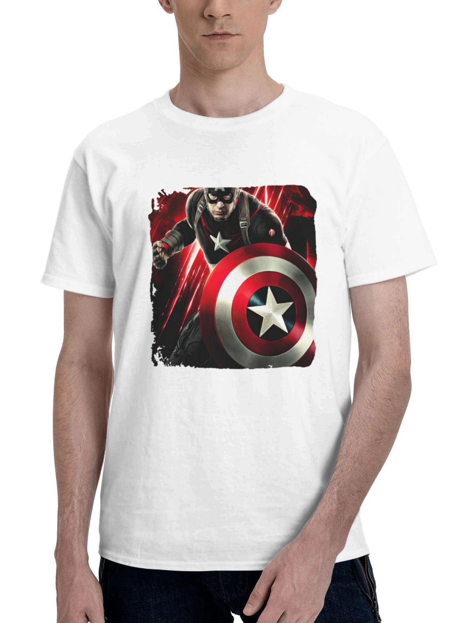 Captain America The Infinity Saga 180G 100% Cotton Printed Round Neck Short-Sleeve T-Shirt, Gifts for Men Dad Husband Grandpa, S-XXXL, White