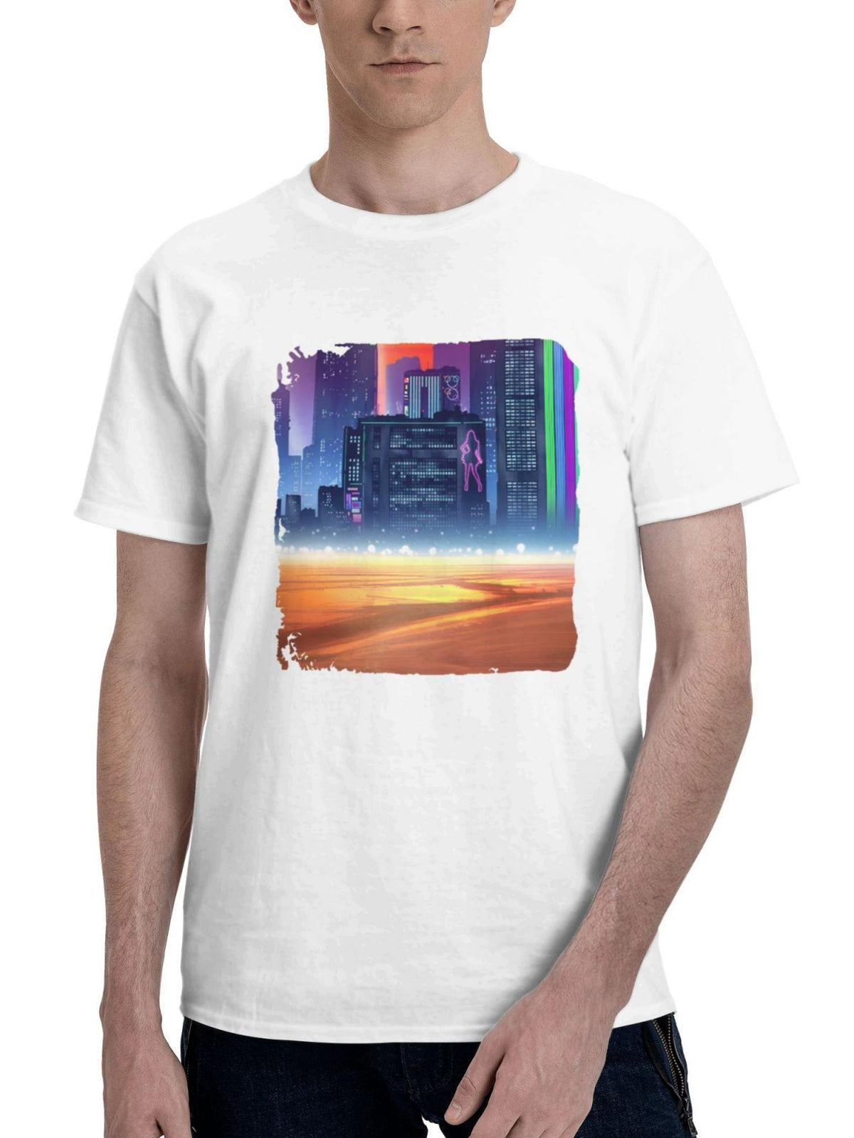 Blazing Dreams In The Neon Sands 180G 100% Cotton Printed Round Neck Short-Sleeve T-Shirt, Gifts for Men Dad Husband Grandpa, S-XXXL, White