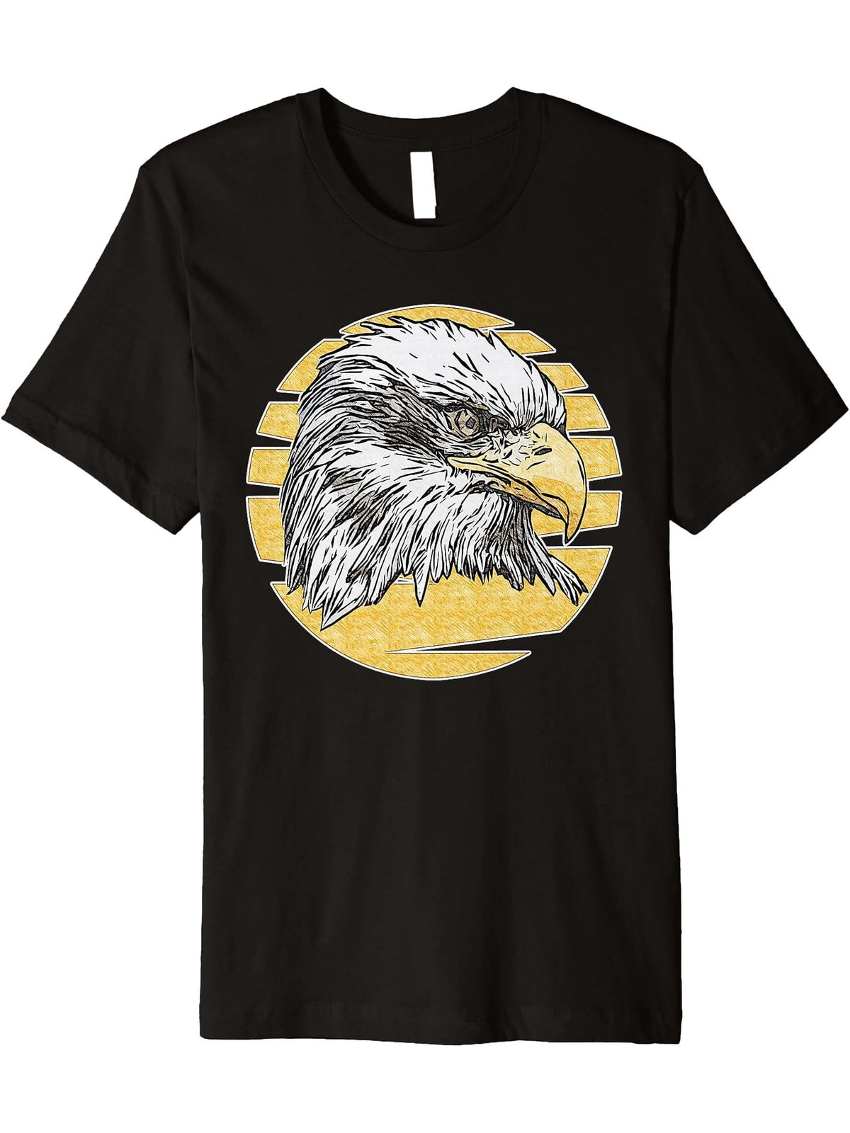 Bald Eagle Moon American National Animal Patriotic Freedom Premium T-Shirt 180G 100% Cotton Printed Round Neck Short-Sleeve T-Shirt, Gifts for Men Dad Husband Grandpa, S-XXXL, Black