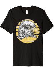 Bald Eagle Moon American National Animal Patriotic Freedom Premium T-Shirt 180G 100% Cotton Printed Round Neck Short-Sleeve T-Shirt, Gifts for Men Dad Husband Grandpa, S-XXXL, Black