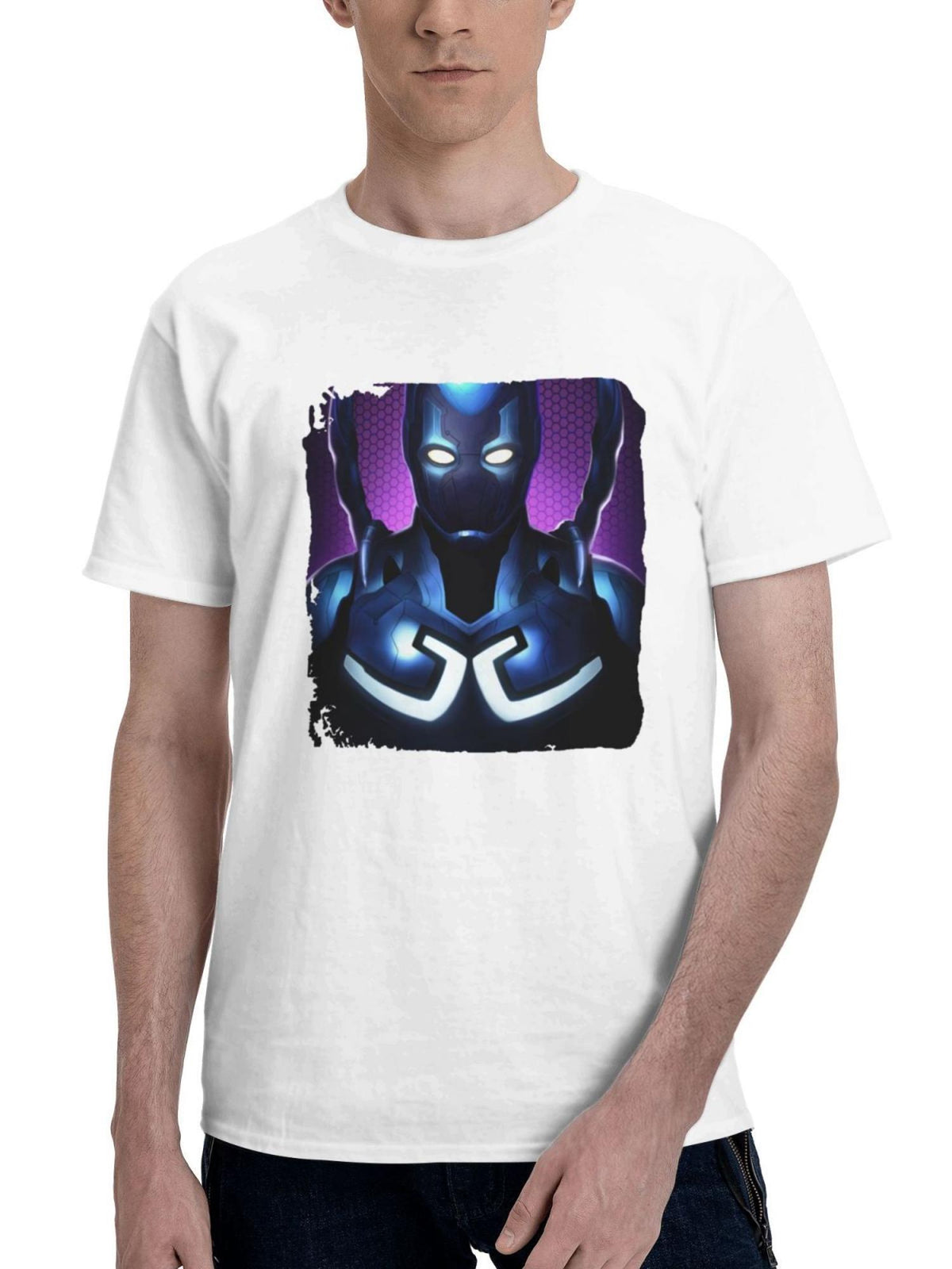 Blue Beetle Electric Blue 180G 100% Cotton Printed Round Neck Short-Sleeve T-Shirt, Gifts for Men Dad Husband Grandpa, S-XXXL, White