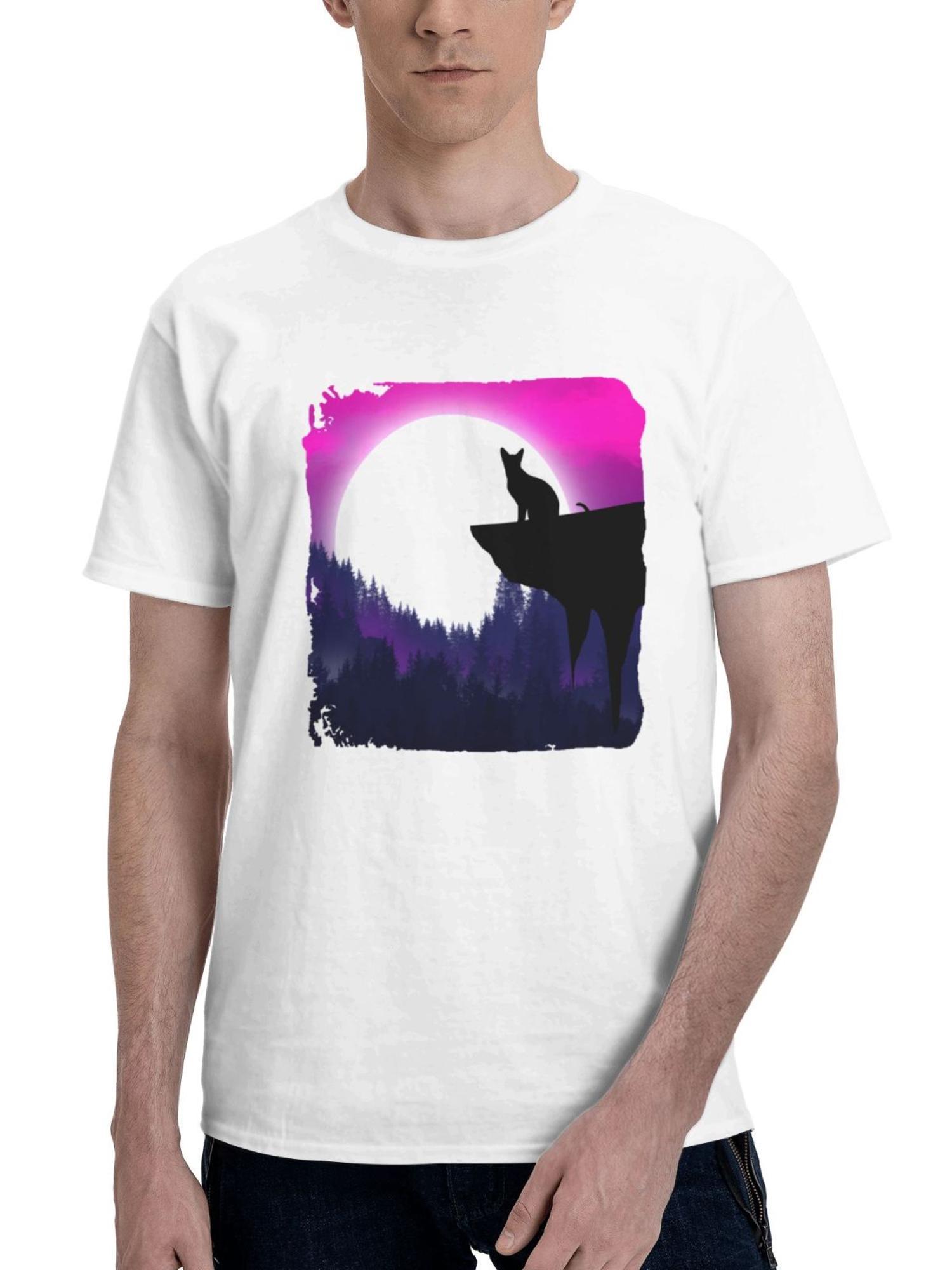 Cat Forest Diaries 180G 100% Cotton Printed Round Neck Short-Sleeve T-Shirt, Gifts for Men Dad Husband Grandpa, S-XXXL, White