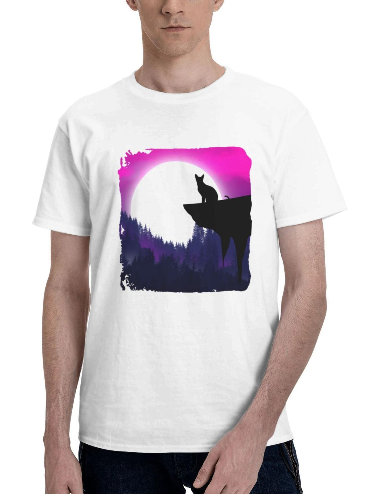 Cat Forest Diaries 180G 100% Cotton Printed Round Neck Short-Sleeve T-Shirt, Gifts for Men Dad Husband Grandpa, S-XXXL, White