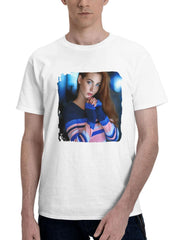 Blue Eyes Blonde Model 180G 100% Cotton Printed Round Neck Short-Sleeve T-Shirt, Gifts for Men Dad Husband Grandpa, S-XXXL, White