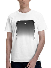 Cat Watching Moon 180G 100% Cotton Printed Round Neck Short-Sleeve T-Shirt, Gifts for Men Dad Husband Grandpa, S-XXXL, White