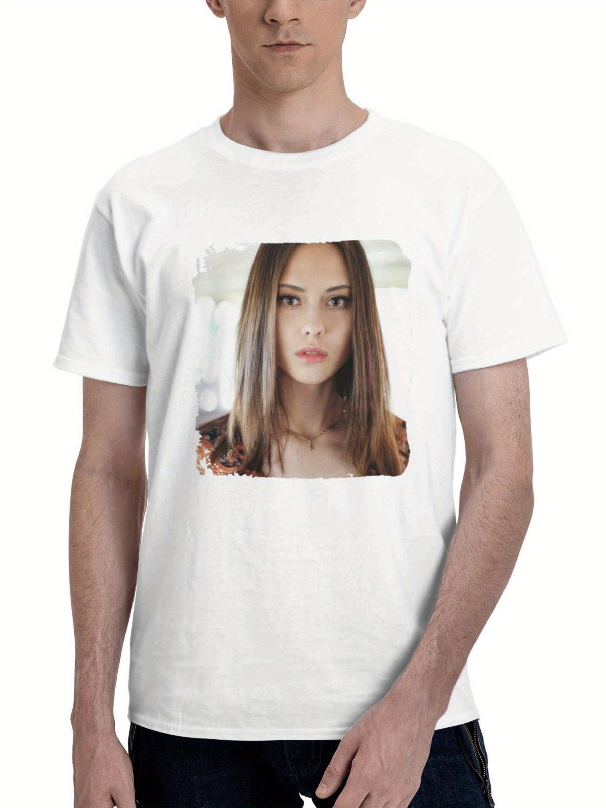 Catherine Timokhina Photoshoot 180G 100% Cotton Printed Round Neck Short-Sleeve T-Shirt, Gifts for Men Dad Husband Grandpa, S-XXXL, White