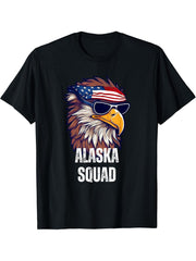 Alaska Squad - Retro Bald Eagle American Flag Bandana T-Shirt 180G 100% Cotton Printed Round Neck Short-Sleeve T-Shirt, Gifts for Men Dad Husband Grandpa, S-XXXL, Black