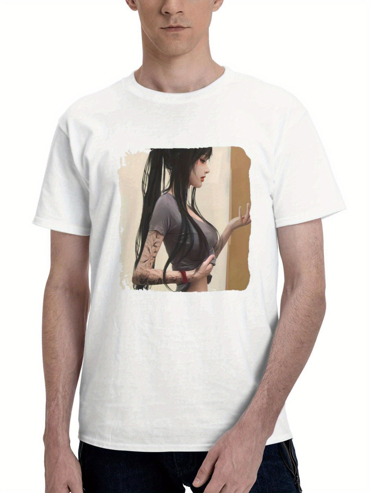 Cgi Fantasy Girl Long Hair 180G 100% Cotton Printed Round Neck Short-Sleeve T-Shirt, Gifts for Men Dad Husband Grandpa, S-XXXL, White