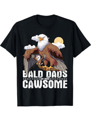 Father's Day Bald Eagle Father Bald Dads are More Cawsome T-Shirt 180G 100% Cotton Printed Round Neck Short-Sleeve T-Shirt, Gifts for Men Dad Husband Grandpa, S-XXXL, Black